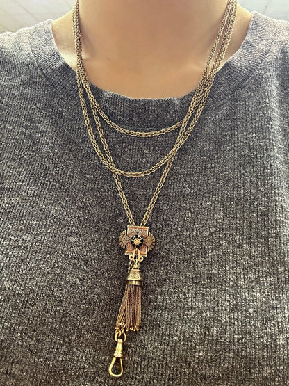 Victorian 14K Yellow Gold Tassel Longuard Watch Chain Necklace