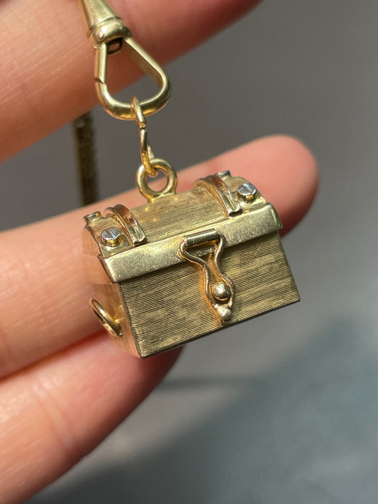 Vintage 14K Bi-Tone Articulating Treasure Chest Charm Pendant
