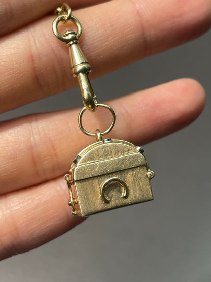 Vintage 14K Bi-Tone Articulating Treasure Chest Charm Pendant