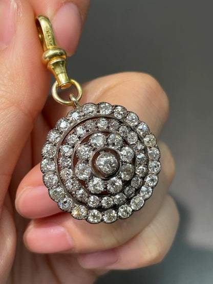 Antique 14K Gold 4.32 CTW Diamond Circle Cluster Pendant