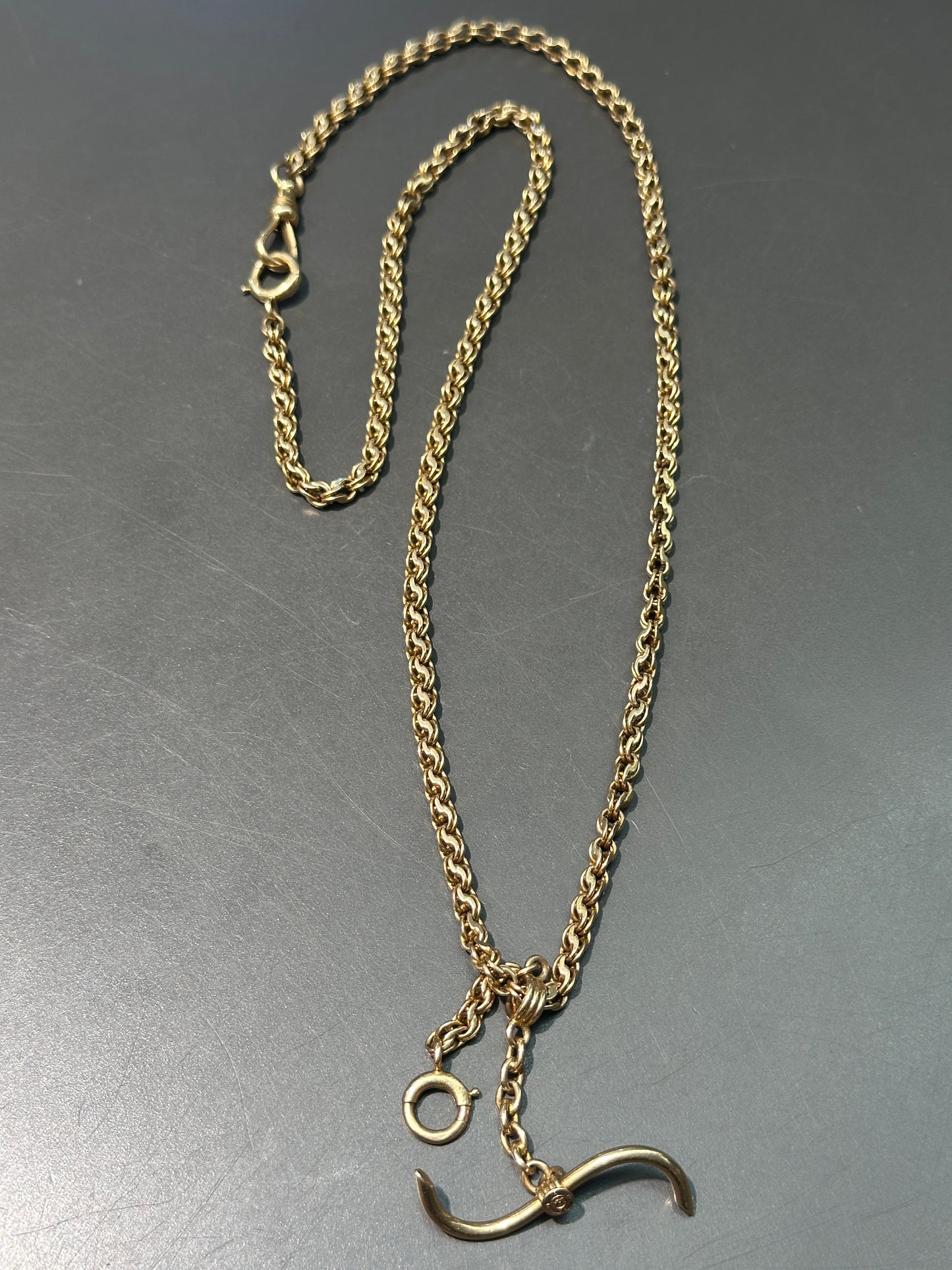 复古 14K 黄金花式链式 Albert 表链项链