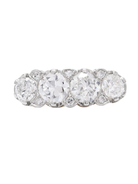 Antique 18K Yellow Gold Topped Platinum 2.62 CTW Four Stone Diamond Ring