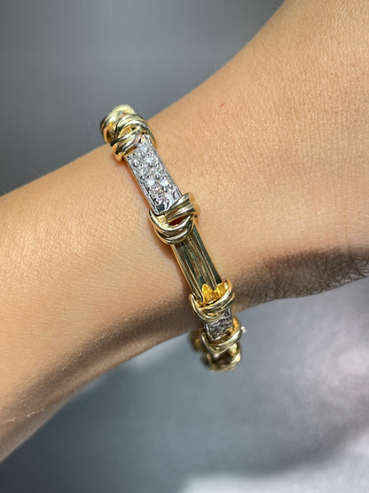 Vintage 14K Gold 1.44 CTW Diamond Knot Station Bracelet