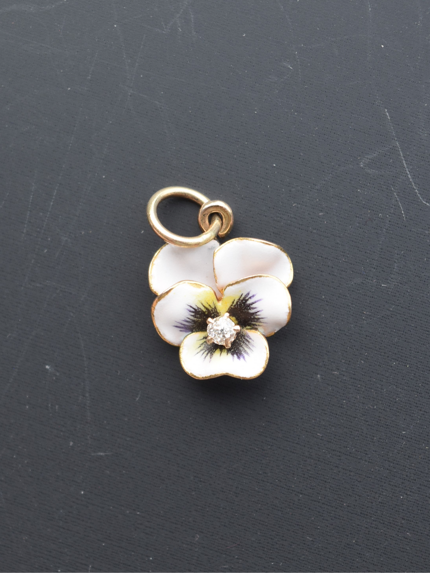 Vintage 14K Diamond White Pansy Flower Charm