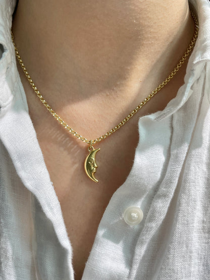 Vintage 14K Gold Puffy Crescent Moon Face Charm