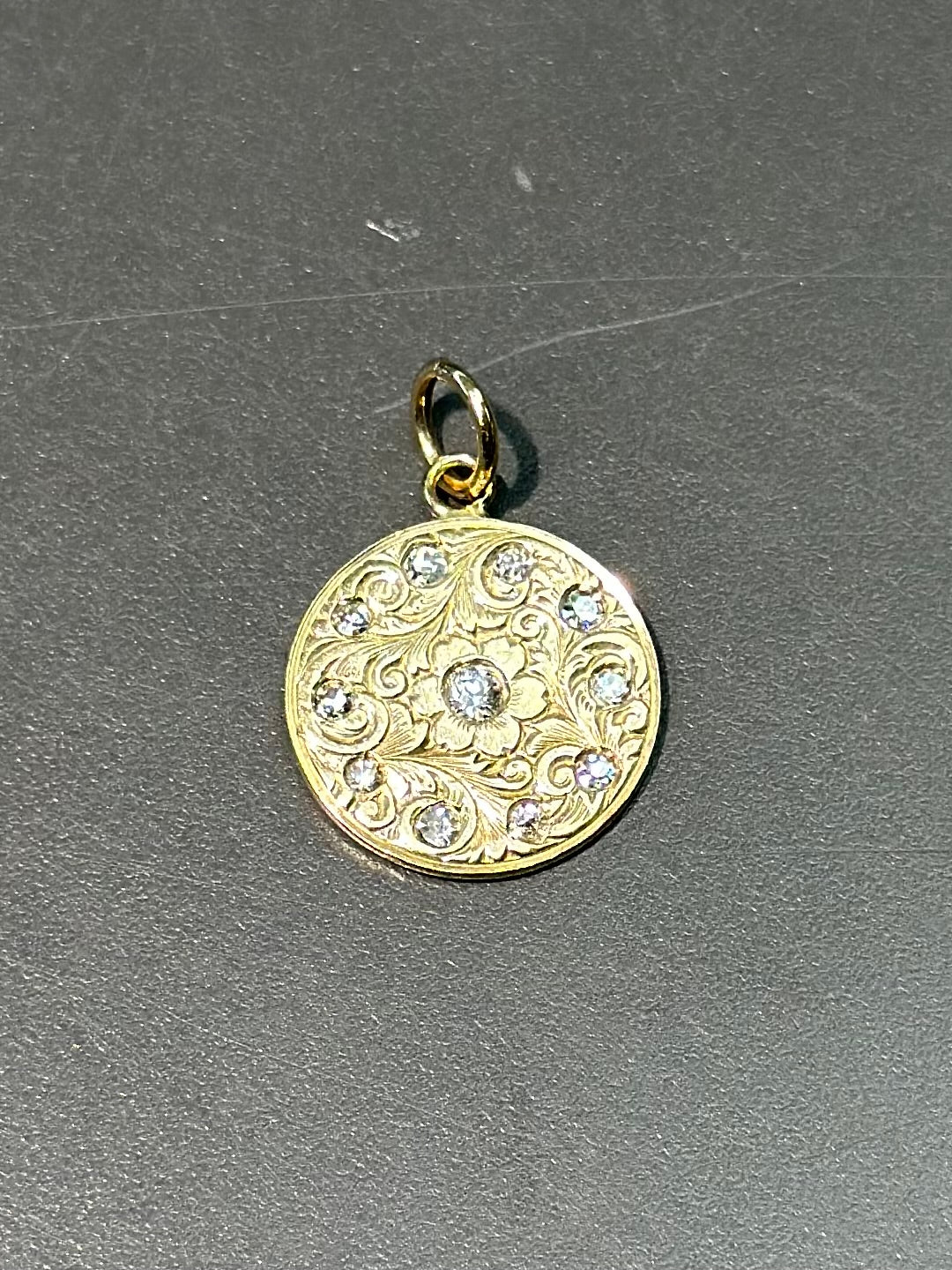 Antique 14K Gold Diamond Motif Circle Medallion Charm