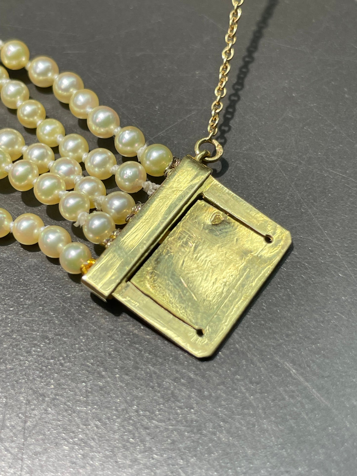 Antique French Victorian 18K Yellow Gold Opal Diamond Multi-Strand Pearl Guilloche Enamel Bracelet