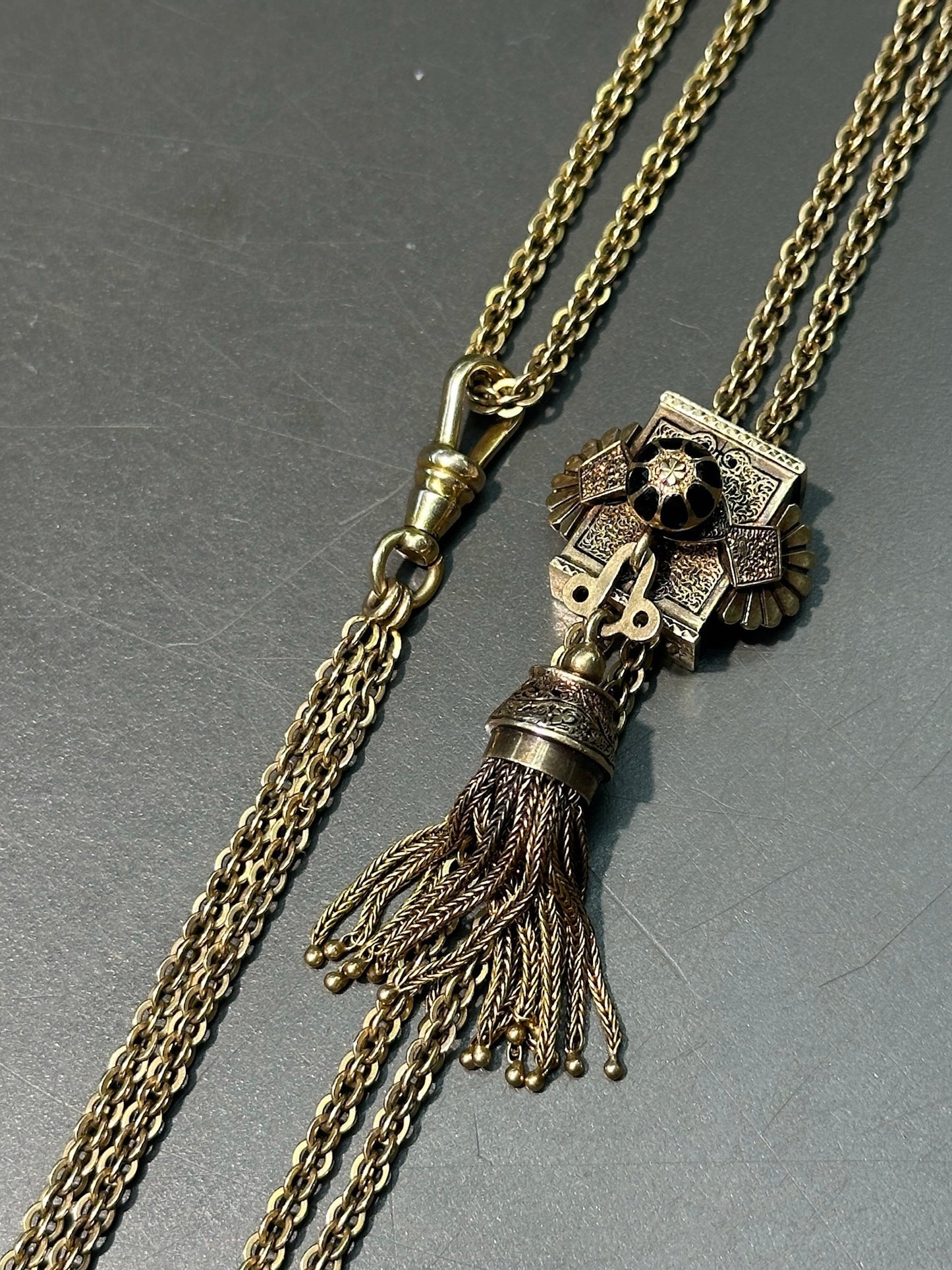 Victorian 14K Yellow Gold Tassel Longuard Watch Chain