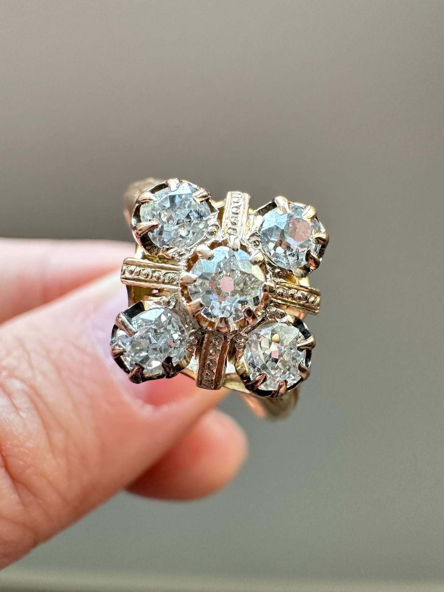 Victorian 15K Gold Old Mine Cut Diamond Quatrefoil Ring