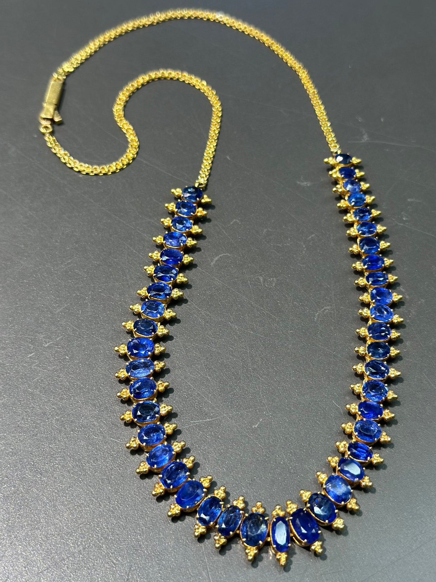 24K Gold Graduated Natural Sapphire Necklace