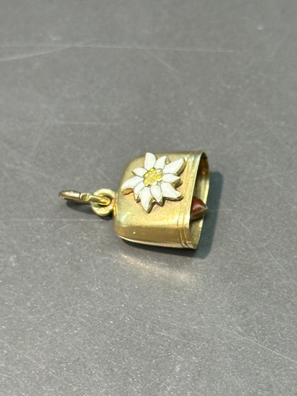 复古 14K 金铰接雏菊心形铃铛吊饰