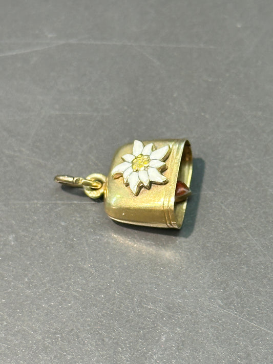 复古 14K 金铰接雏菊心形铃铛吊饰