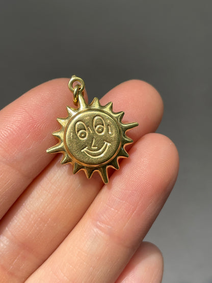 Vintage 18K Gold Puffy Sun Man Charm