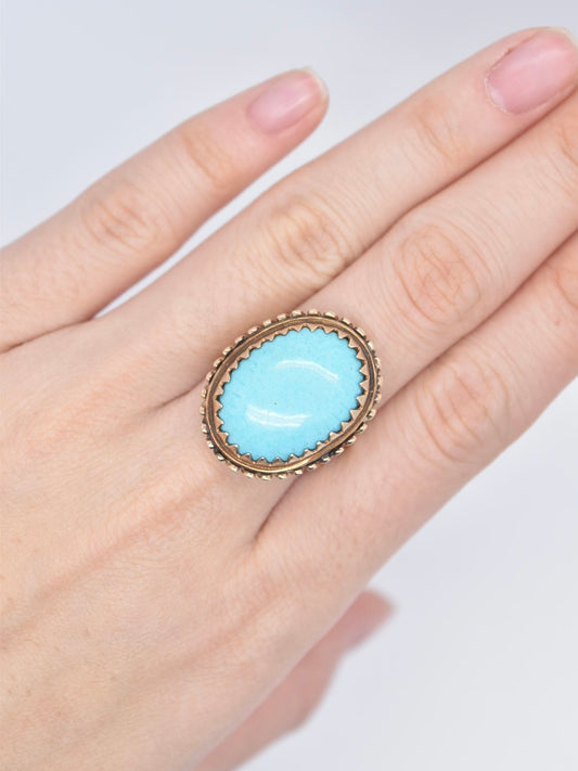 Bague Turquoise Victorienne En Or 14K SZ 6.5