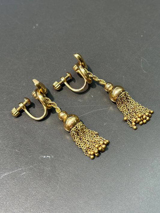 Vintage 18K Gold Tassel Drop Earrings