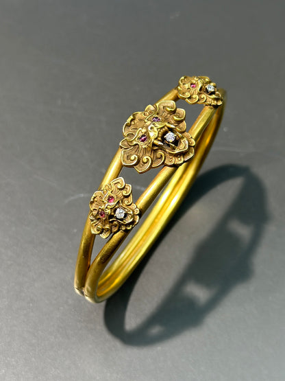 维多利亚 14K 金三狮石榴石钻石手链
