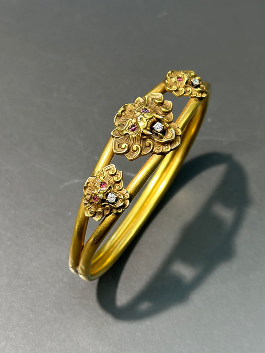 维多利亚 14K 金三狮石榴石钻石手链