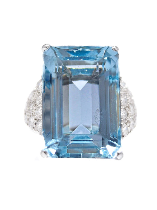 Vintage Platinum Aquamarine Diamond Ring