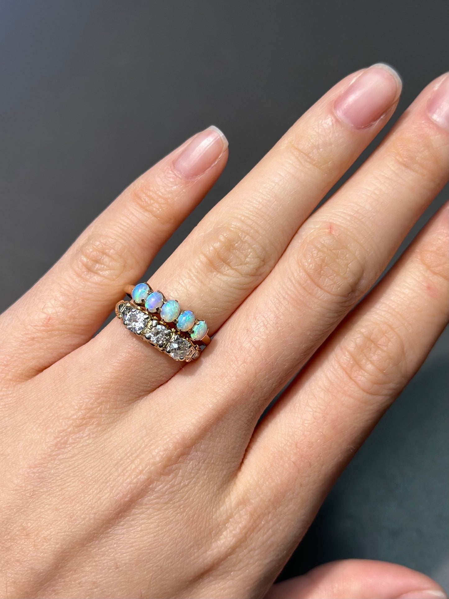 Antique 14K Gold Five Stone Opal Ring