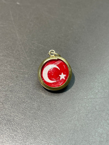 14K Yellow Gold Crescent Star Orb Charm Pendant