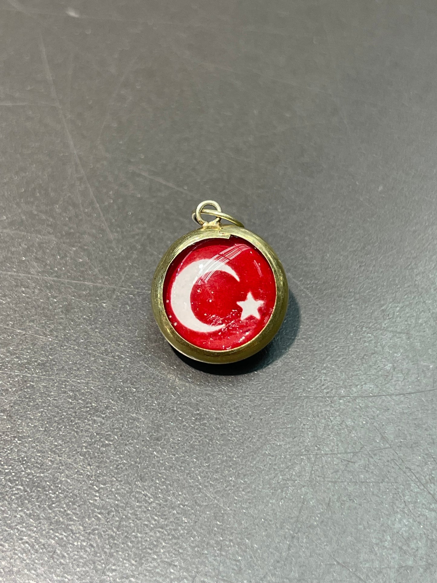 14K Yellow Gold Crescent Star Orb Charm Pendant