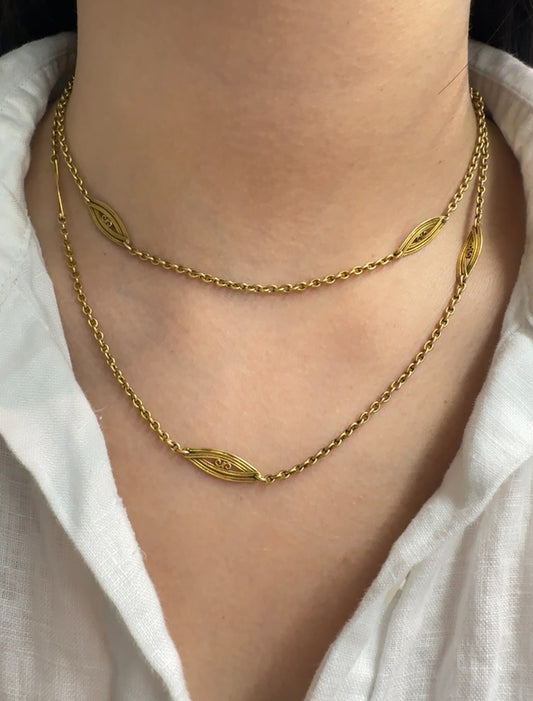 Antique 21K Yellow Gold Filigree Chain Necklace