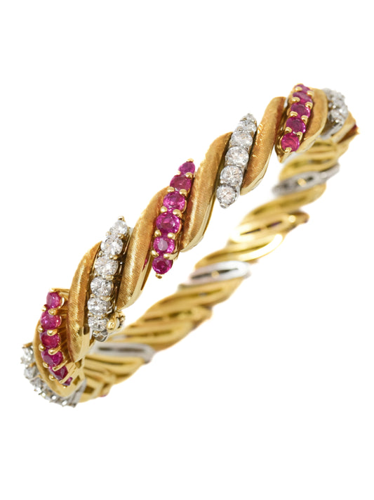 Vintage 18K Yellow Gold Platinum Ruby Diamond Bracelet