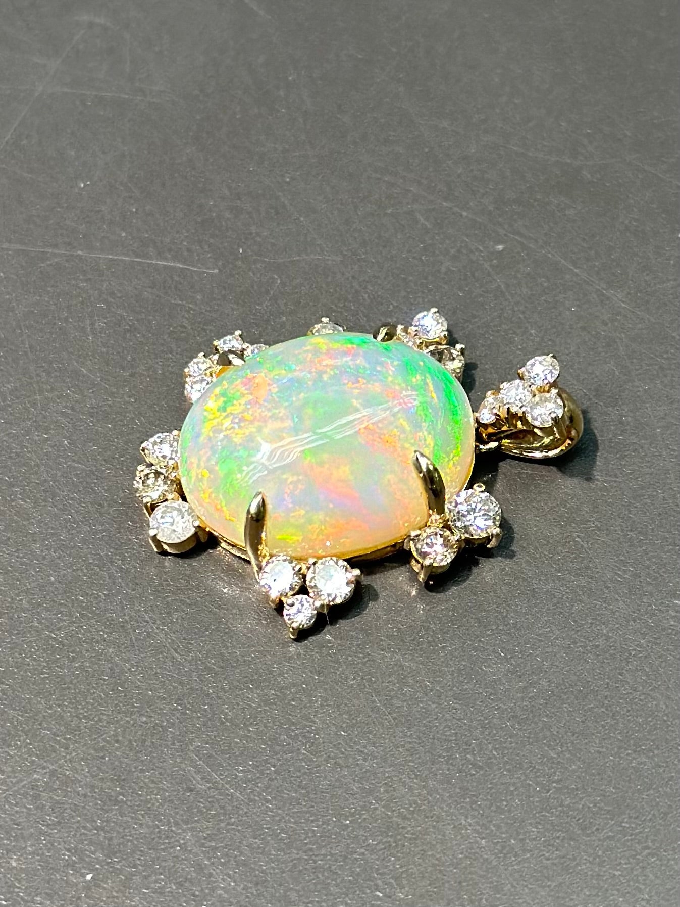 14K Gold Opal Diamond Pendant