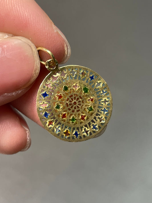 Vintage French 18K Gold Mini Plique-á-Jour Pendant