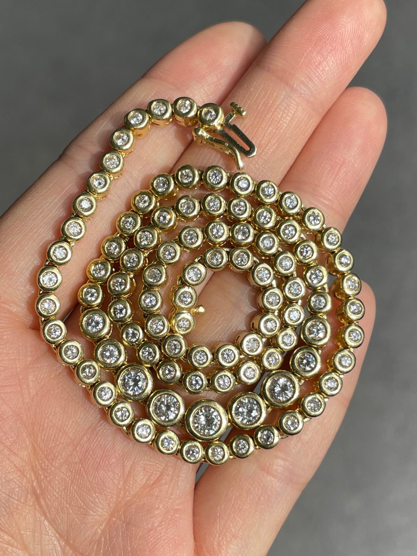 14K Gold 6.25 CTW Diamond Bezel Graduated Tennis Necklace