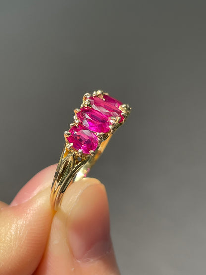 Antique 18K Gold 2.59 CTW Burma Five Stone Ruby Ring GIA
