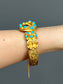 Victorian 14K Gold Turquoise Double Buckle Belt Motif Link Bracelet