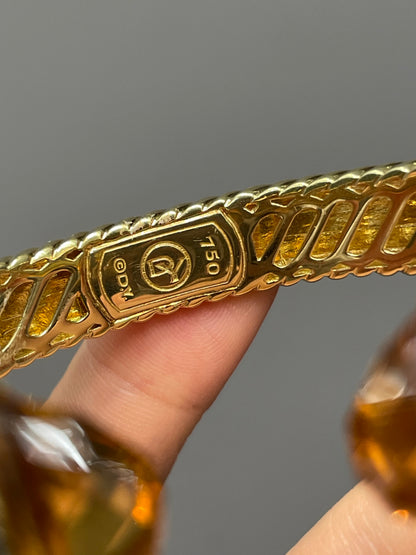 David Yurman 18K Gold Citrine Diamond Bypass Bangle Bracelet