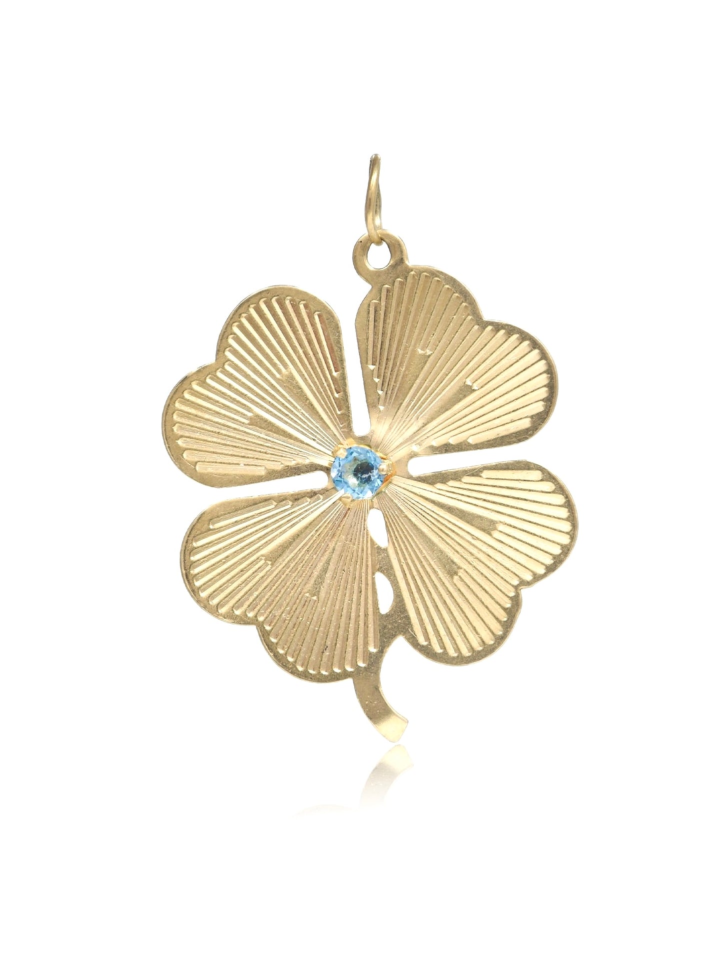 Vintage 14K Gold Large Topaz Engine Turned Clover Charm
