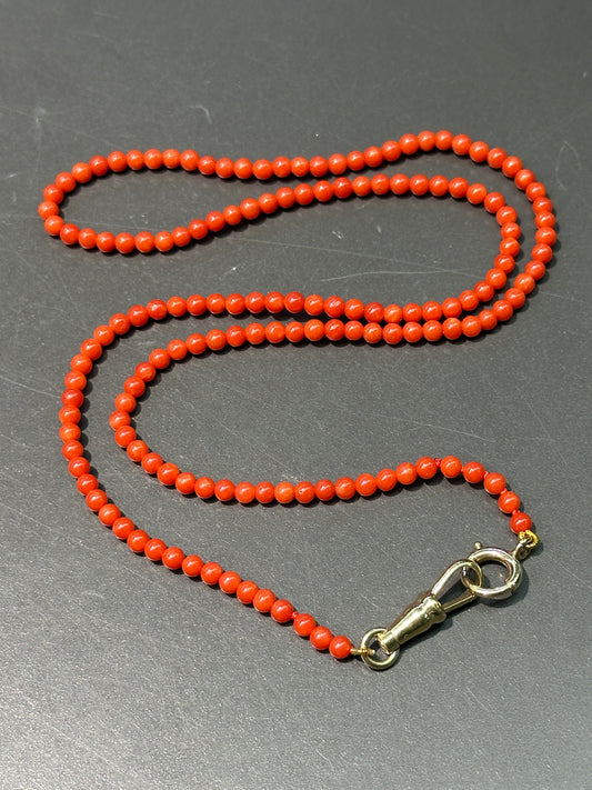 14K Gold Sardine Coral Bead Watch Chain 19.5 inch