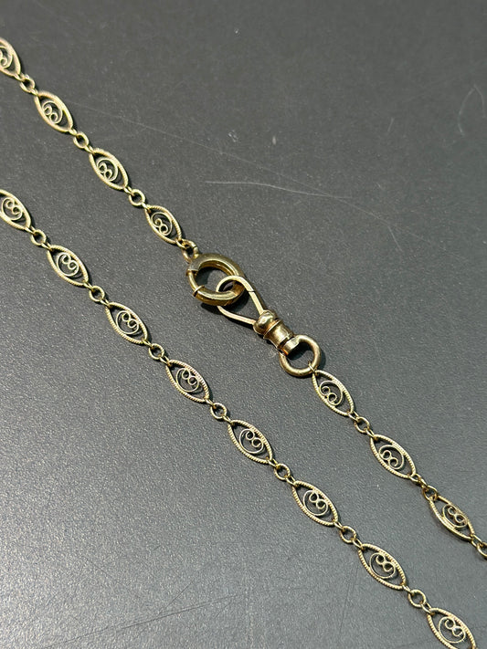 Vintage 14K Gold Filigree Watch Chain Necklace 18”