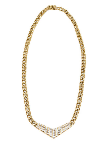 Vintage 14K Gold 1.65 CTW Diamond V Curblink Necklace