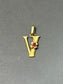 Vintage 18K Gold Garnet Flower V Letter Charm