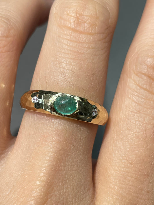 14K Yellow Gold Emerald Diamond Gypsy Ring