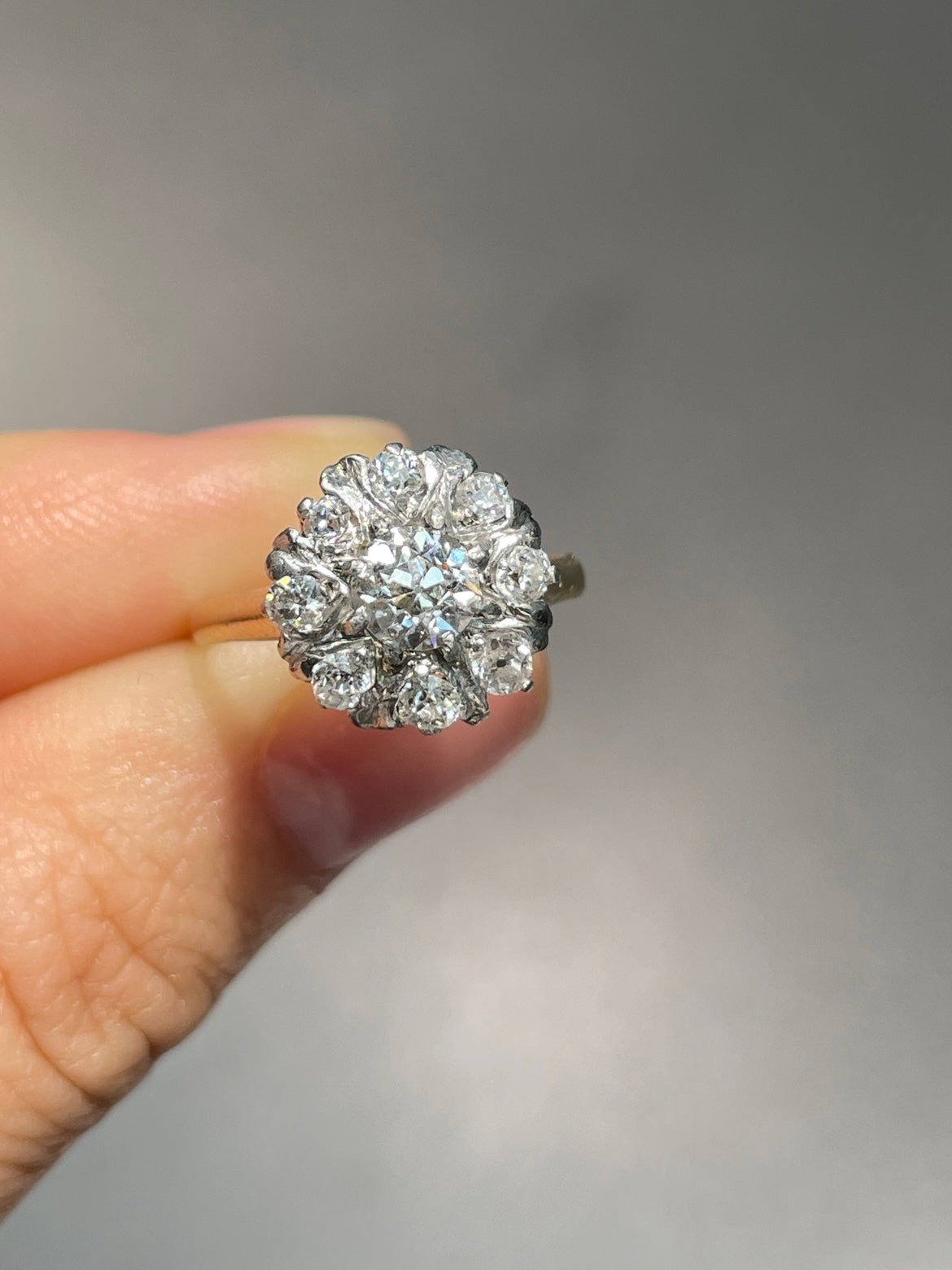 Antique 14K Gold 1.0 CTW Old Mine Cut Diamond Cluster Ring