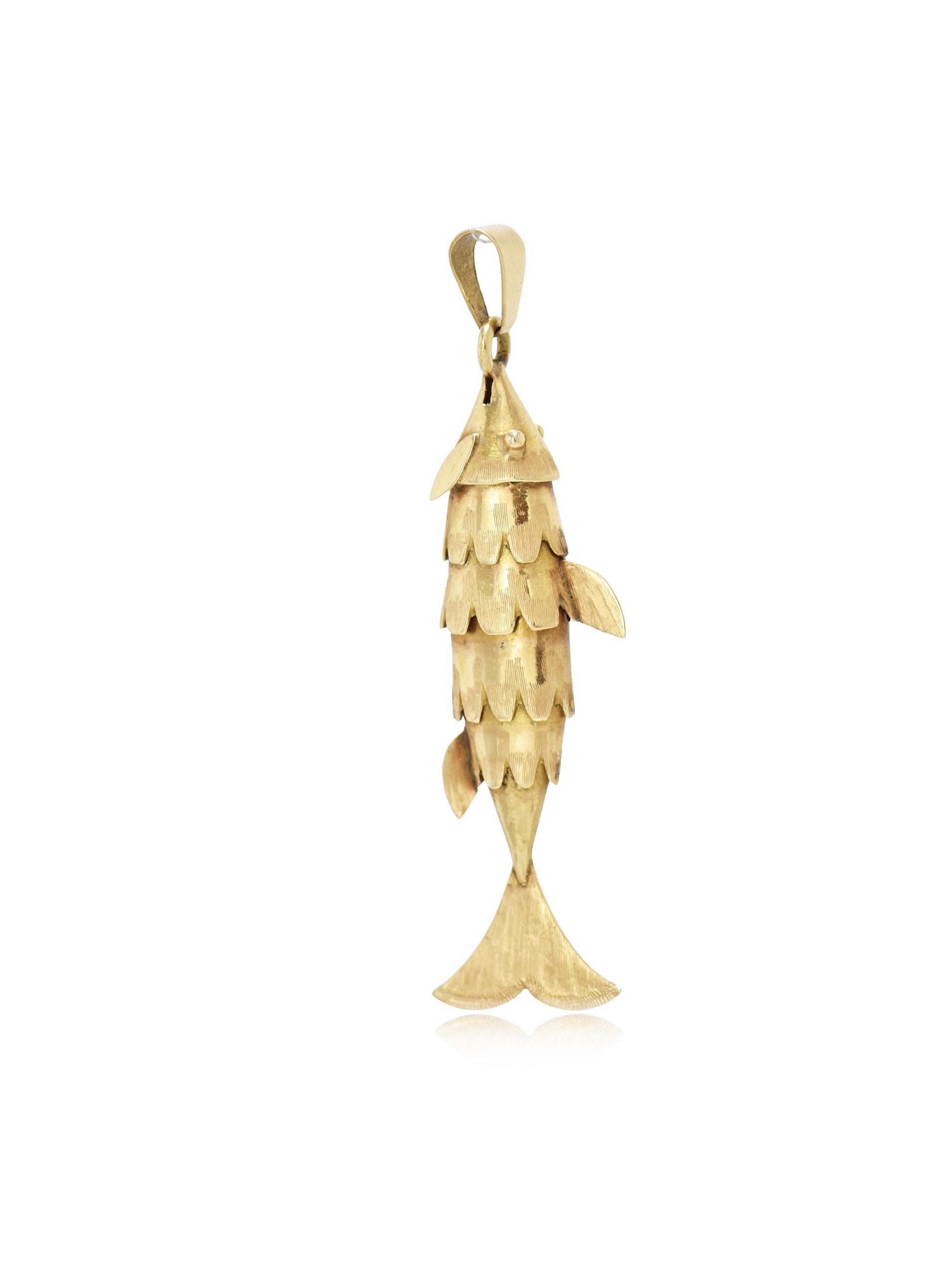 Vintage 14K Gold Medium Articulated Fish Cham