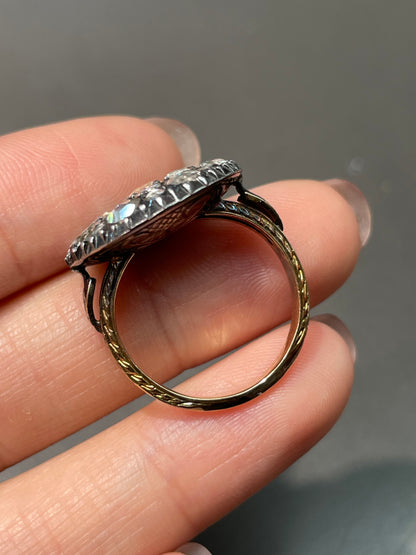 Antique Georgian 18K Yellow Gold Topped Silver 2.25 CTW Rose Cut Diamond Cobblestone Cluster Ring
