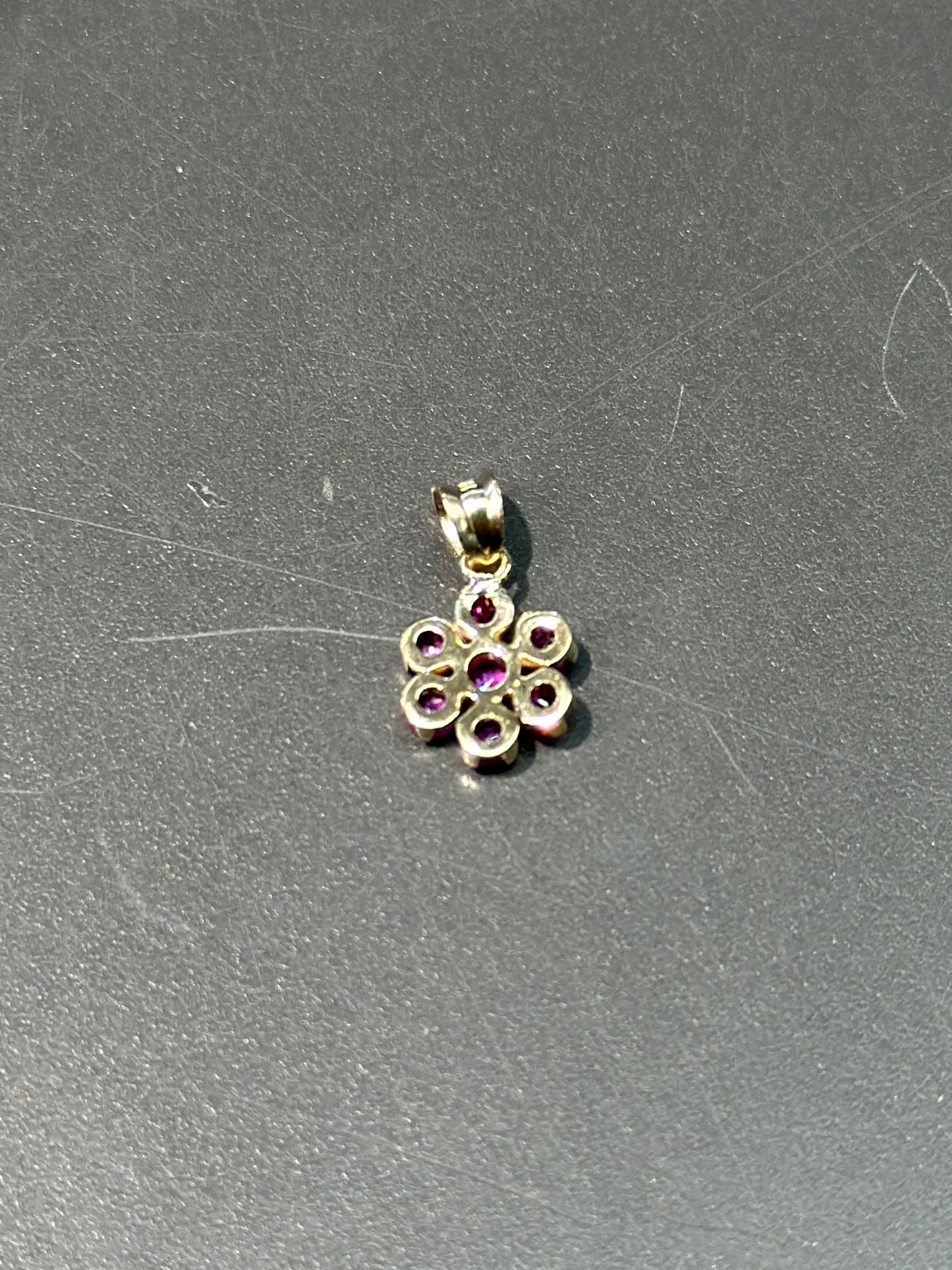 14K Gold Natural Ruby Flower Pendant