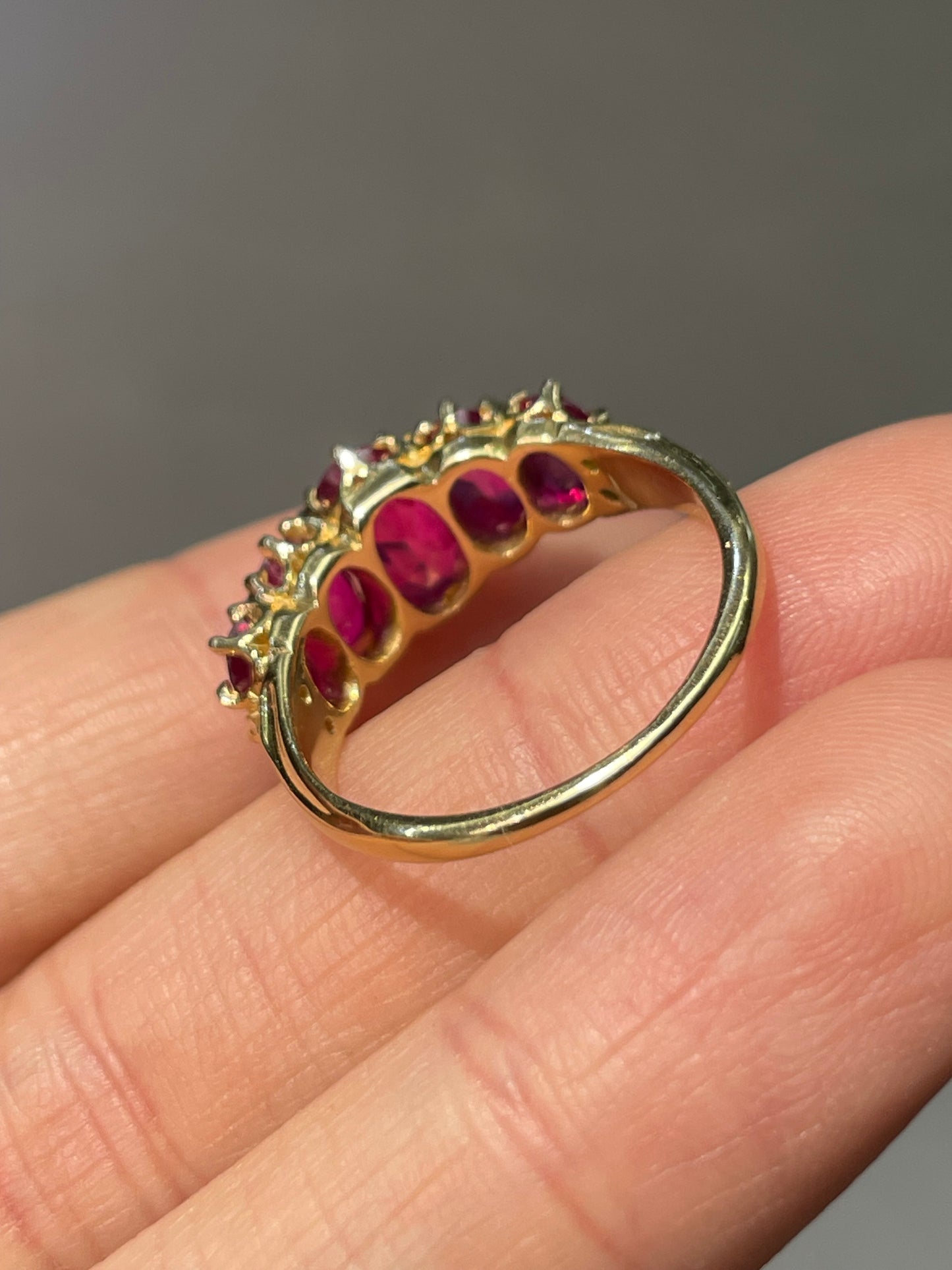 Antique 18K Yellow Gold 2.59 CTW Burmese Five Stone Ruby Ring