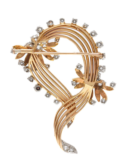French 18K Gold 6.44 CTW Old Mine Cut Diamond Spray Brooch