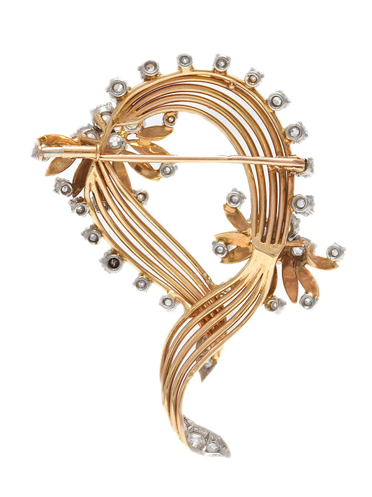 Antique French 18K Gold 6.44 CTW Old Mine Cut Diamond Spray Brooch
