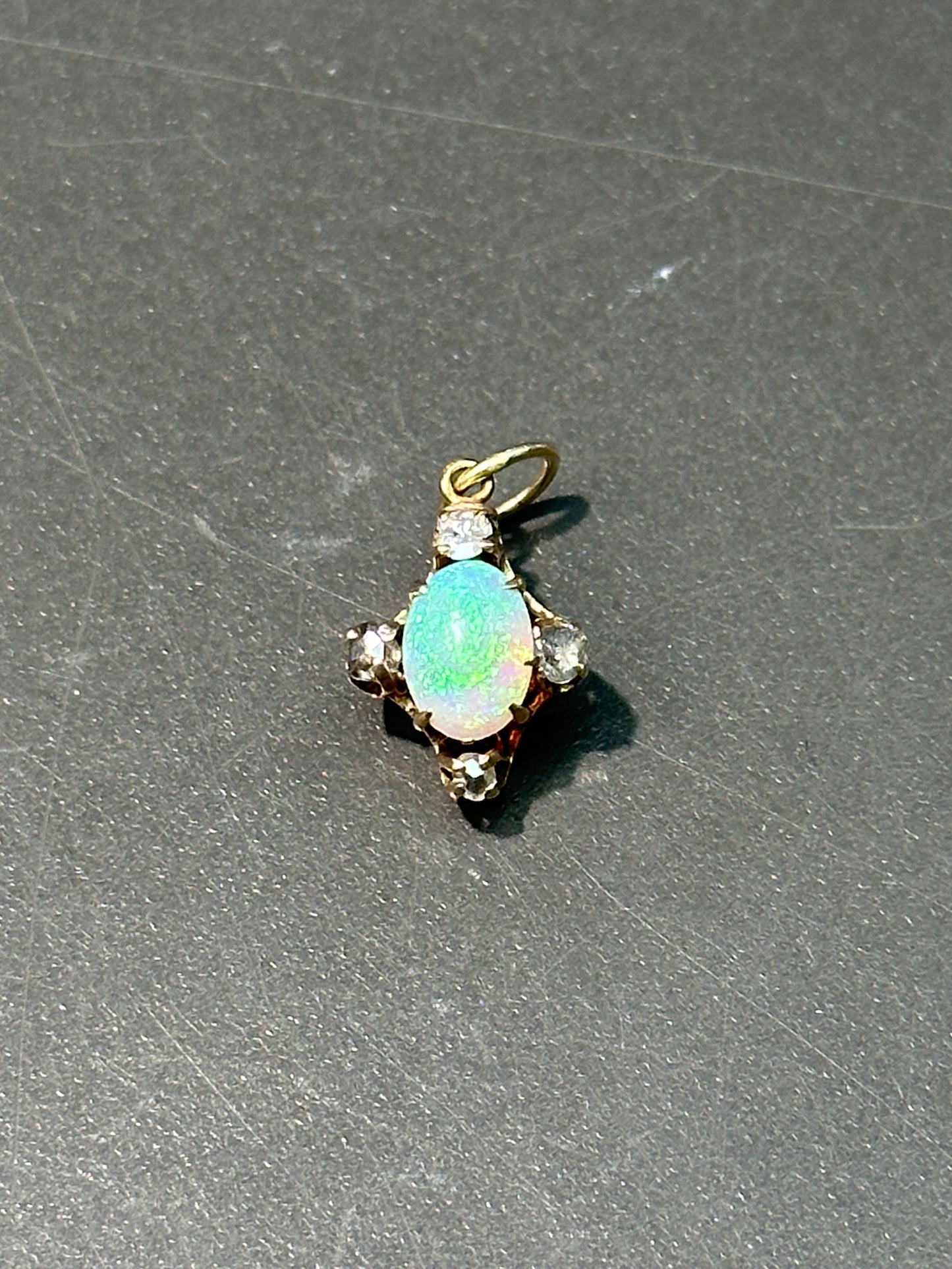 Victorian 14K Gold Opal Diamond Charm