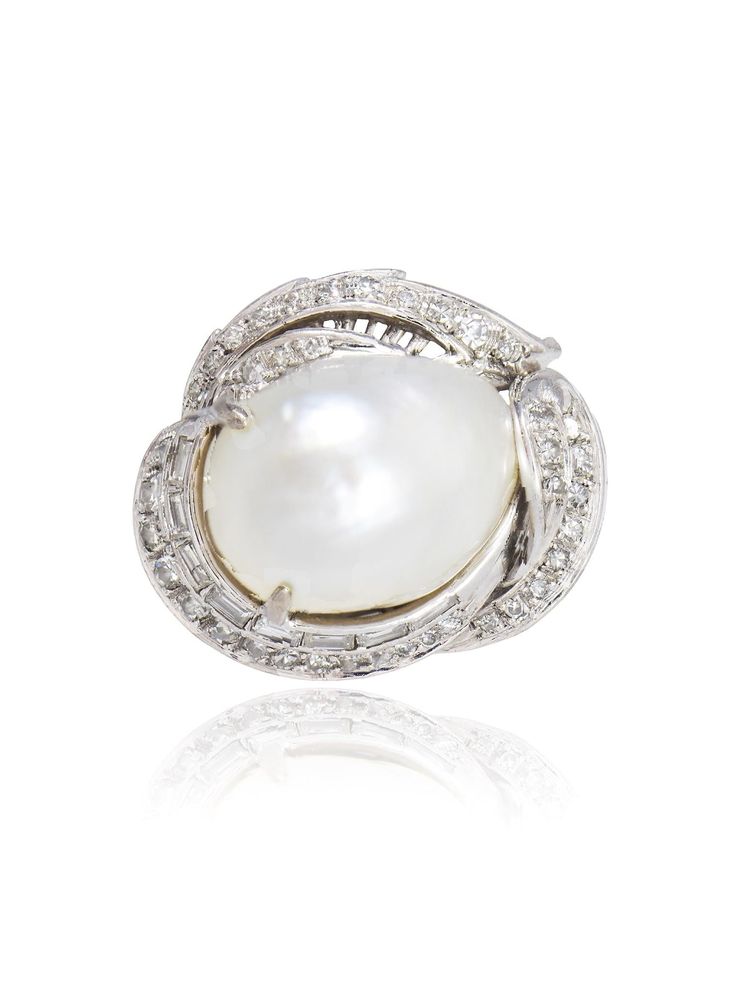 Vintage 14K Gold Baroque Pearl Diamond Cocktail Ring