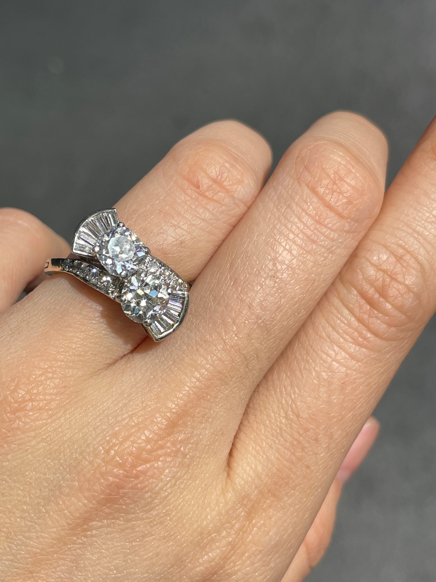 Vintage 14K 2.65 CTW Diamond Old European Old Mine Cut Toi Et Moi Candy Ring