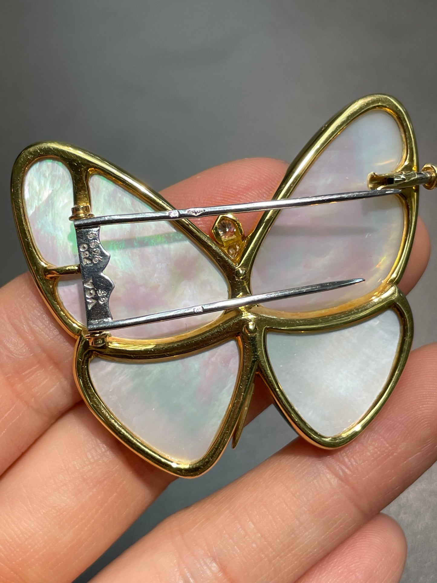 Van Cleef & Arpels 18K Gold Mother of Pearl Diamond Butterfly Brooch